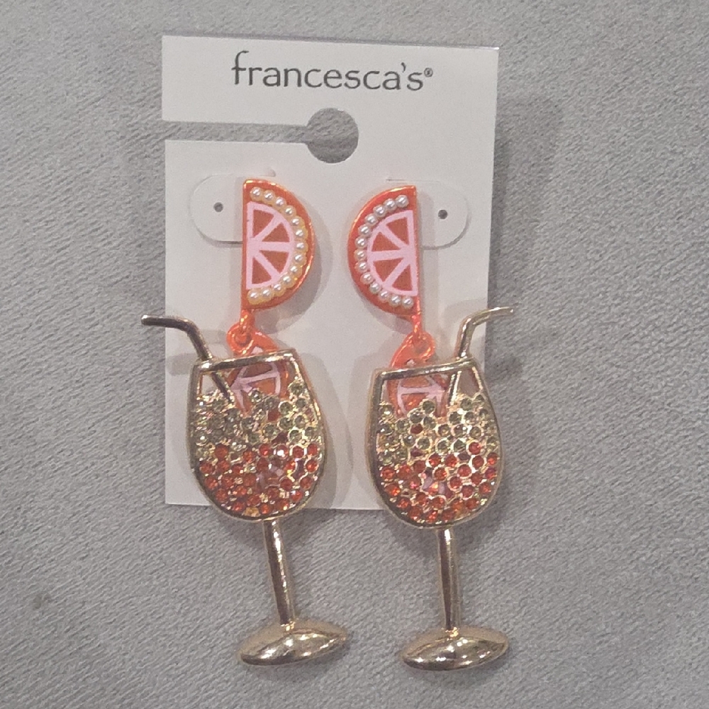 Francesca's Collections Orange and Gold Drink Earrings